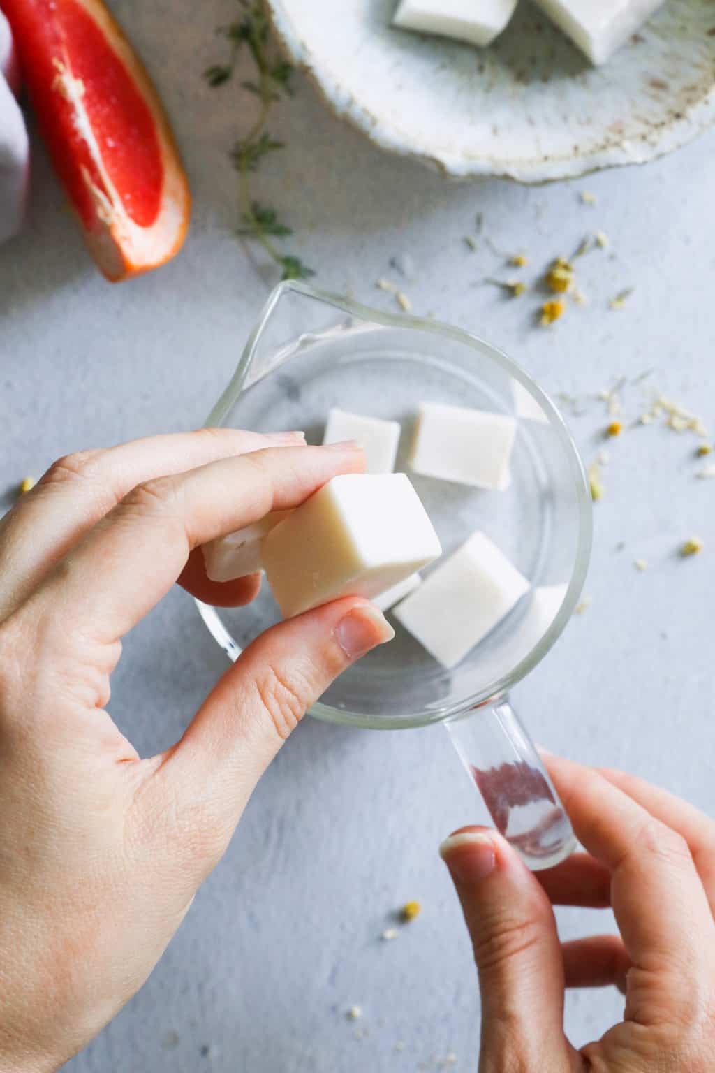 Chop up melt and pour soap base to melt in microwave
